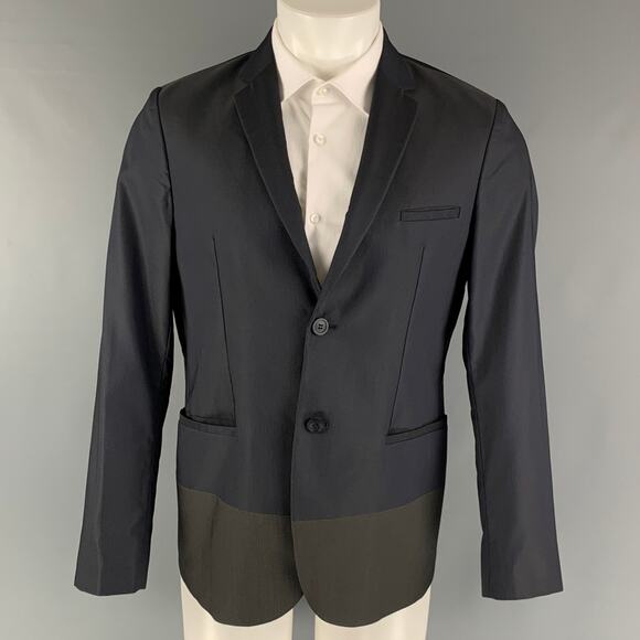 EMPORIO ARMANI Size 38 Navy Olive Color Block Polyester Blend Sport Coat - Picture 1 of 1
